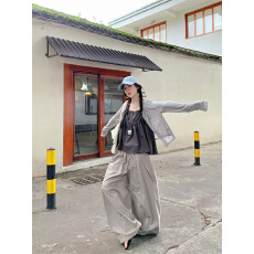 批发实拍实价 薄款防晒开衫外套宽松吊带背心女阔腿休闲裤<b class='q'>长裤</b>三件套