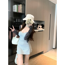 批发实拍实价 褶皱吊带带胸垫<b class='q'>连衣裙</b>女开衫套装修身短裙