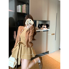 批发实拍实价 设计感百褶<b class='q'>连衣裙</b>针织毛衣开衫两件套