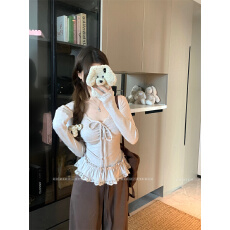 批发实拍 韩系<b class='q'>甜美</b>显瘦可爱百搭蕾丝拼接长袖打底衫女上衣