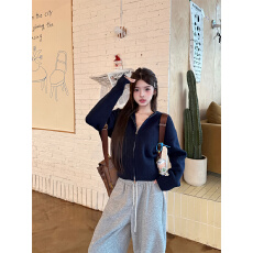 批发实拍实价 露思<b class='q'>同款</b>慵懒双拉链短款针织衫外套+拼色腰头拖地休闲