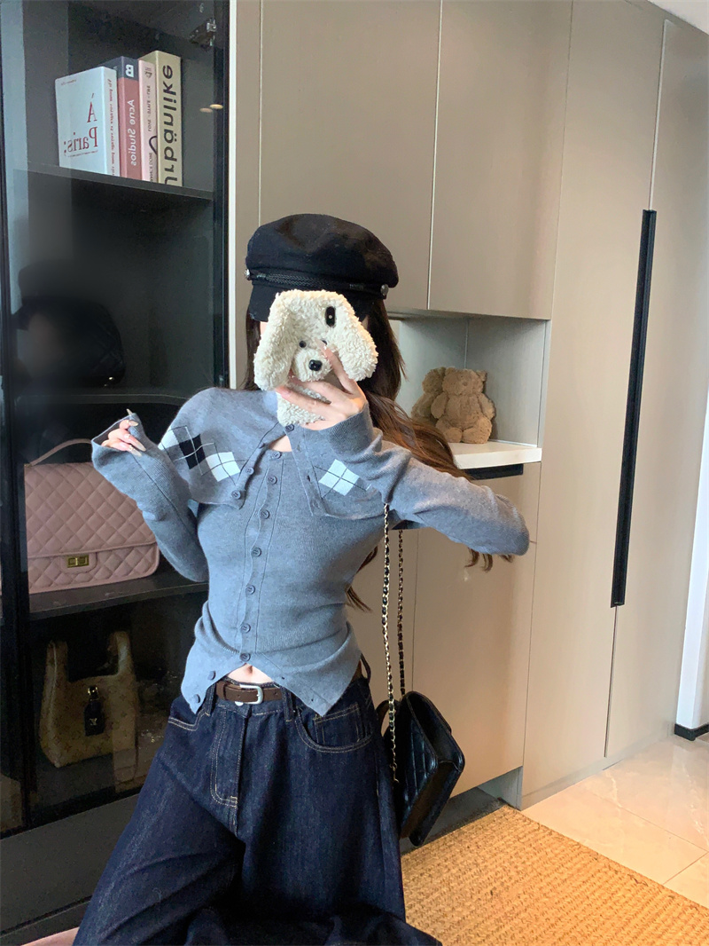 Photographed Striped Design Long-Sleeve Cardigan Shawl Knit Sweater Women's Set Sweatshirt Outerwear Autumn Top