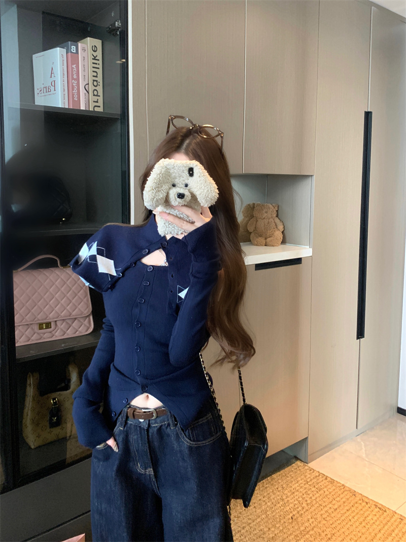 Photographed Striped Design Long-Sleeve Cardigan Shawl Knit Sweater Women's Set Sweatshirt Outerwear Autumn Top