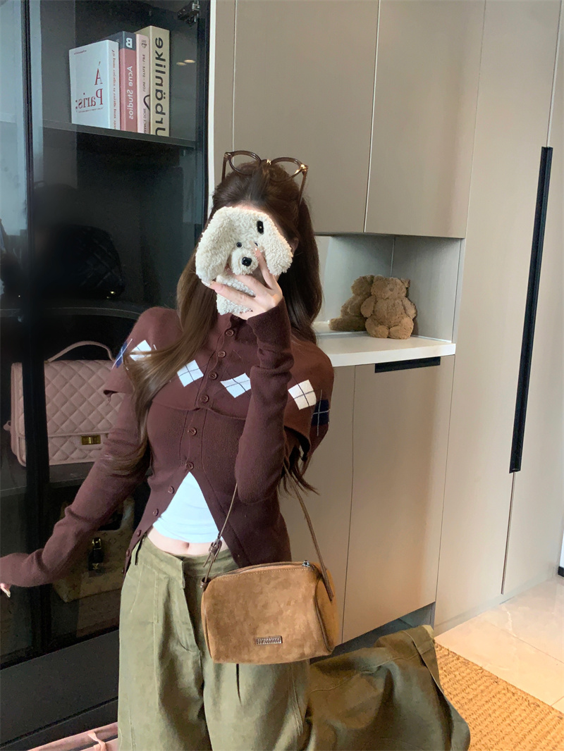 Photographed Striped Design Long-Sleeve Cardigan Shawl Knit Sweater Women's Set Sweatshirt Outerwear Autumn Top