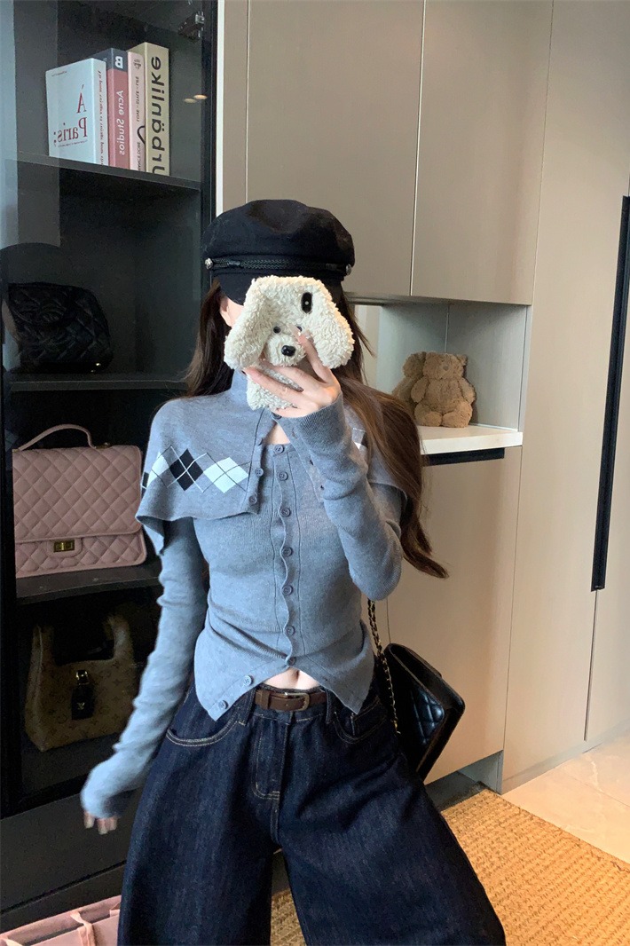 Photographed Striped Design Long-Sleeve Cardigan Shawl Knit Sweater Women's Set Sweatshirt Outerwear Autumn Top