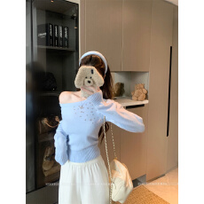 实拍实价 秋冬镶钻设计感针织衫短款百搭上衣女