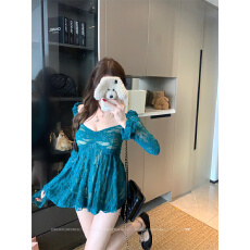 批发实拍实价 蕾丝衫女2025高级感气质方领修身纯欲性感蕾丝上衣