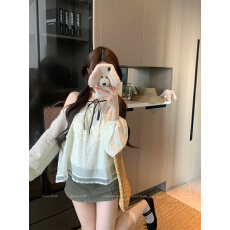 批发实拍实价 露肩<b class='q'>波点</b><b class='q'>衬衫</b>女超好看显瘦上衣夏气质温柔娃娃衫