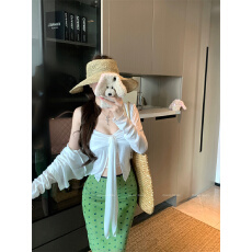 实拍实价 白色蕾丝吊带开衫两件套扭结波点扎染网纱裙三件套