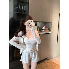 实拍实价 家居服开衫+吊带+短裤三件套