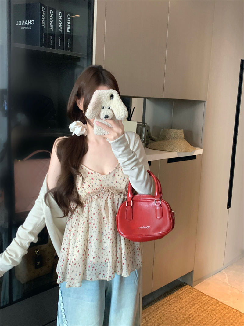 실사 정가 프랑스식 꽃무늬 슬립 프릴 디자인 센스 작은 청신 조끼 표지 고기 슬림해 보이는 자외선 차단 오픈 가디건