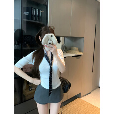 批发实拍实价 拼接假两件翻领短袖针织衫女夏季高智感穿搭