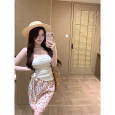 批发实拍实价 背心女夏外穿露背法式<b class='q'>蕾丝</b>无袖抹胸上衣碎花短裙两件套