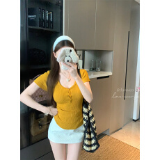 批发实拍实价 针织衫女款2026新款夏季韩系短袖上衣修身v领气质<b class='q'>毛衣</b>