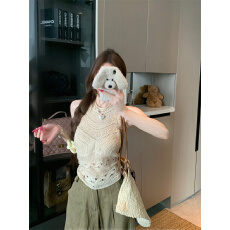 批发实拍实价 辣妹风镂空针织无袖背心女夏季新款减龄<b class='q'>显瘦</b>小众上衣