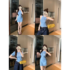 批发实拍实价 <b class='q'>山茶花</b>夏季新款蓝色圆领修身针织衫短袖<b class='q'>T</b><b class='q'>恤</b>女上衣