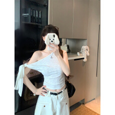 批发实拍实价 不规则斜肩短袖T恤女夏季新<b class='q'>款</b>修身显瘦设计感露肩上衣