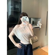 批发实拍实价 斜肩上衣露背心辣妹纯欲夏季新<b class='q'>款</b>显瘦短袖女t恤两件套