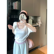 批发实拍实价 韩系ins条纹挂脖背心夏薄<b class='q'>款</b>V领T恤套装
