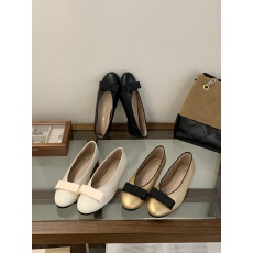 批发温柔蝴蝶结浅口晚晚单鞋韩版配裙子仙女风圆头平底鞋金色白色黑色