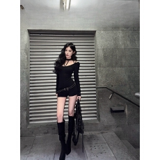 批发美式辣妹挂脖镂空长袖<b class='q'>连体</b>衣女秋季新款性感修身显瘦<b class='q'>连体</b>包臀<b class='q'>短裤</b>