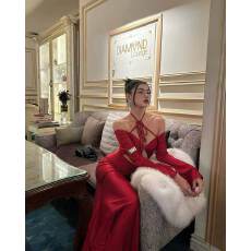 批发OUTFlT <b class='q'>欧美</b>辣妹风镂空露背系带挂脖连衣裙2025性感修身包臀长裙