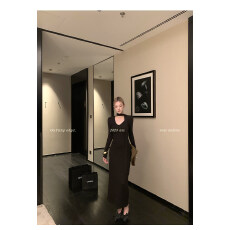 批发区区欧阳飘带针织连衣裙女秋季新款长袖磨毛裙子收腰<b class='q'>修身</b>显瘦长裙