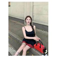 批发小个子辣妹连衣裙小众设计感撞色吊带裙女夏季修身蛋糕裙A字短裙