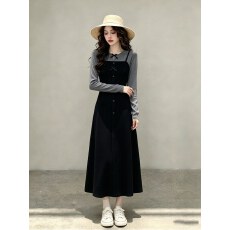 批发优雅2026秋季新款复古收腰显瘦长裙女韩系穿搭掐腰连衣裙女