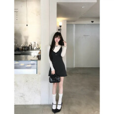 批发早秋miu系高智感连衣裙子女富家千金感打底衫黑色包臀裙两件套装