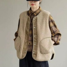 批发正反两面穿灯芯绒羊羔毛复古保暖厚马甲女秋冬新外穿无袖坎肩外套