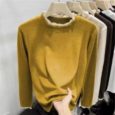 ins花边蕾丝设计德绒半高领打底秋冬长袖新款修身显瘦保暖上衣