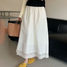 批发法式白色拼接蕾丝花边半身裙长款女<b class='q'>胖</b><b class='q'>mm</b><b class='q'>显瘦</b>遮肚a字垂感学生裙子