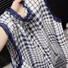批发夏季个性复古<b class='q'>新款</b>韩版无袖衬衫宽松显瘦上衣轻薄背心遮肚子小衫女