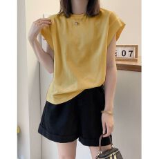 批发欧货纯色设计感圆领背心t恤女夏季<b class='q'>打底衫</b>减龄外穿百搭气质上衣潮