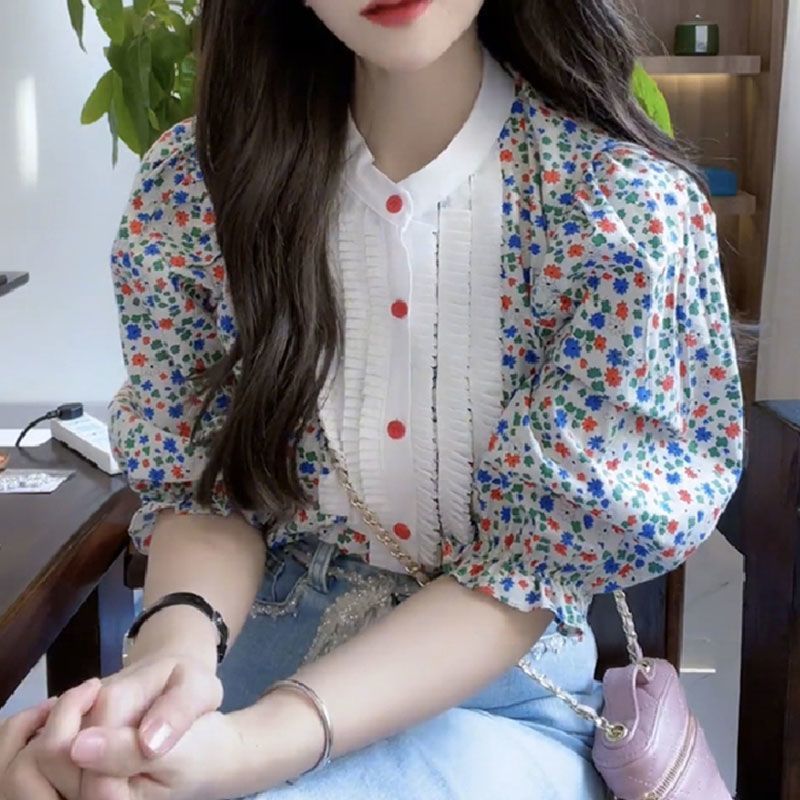 프랑스식 Chic 꽃무늬 여성 셔츠 2026 여름 새로운 작은 대중 디자인 센스 버블 반팔 루즈핏 슬림해 보이는 셔츠