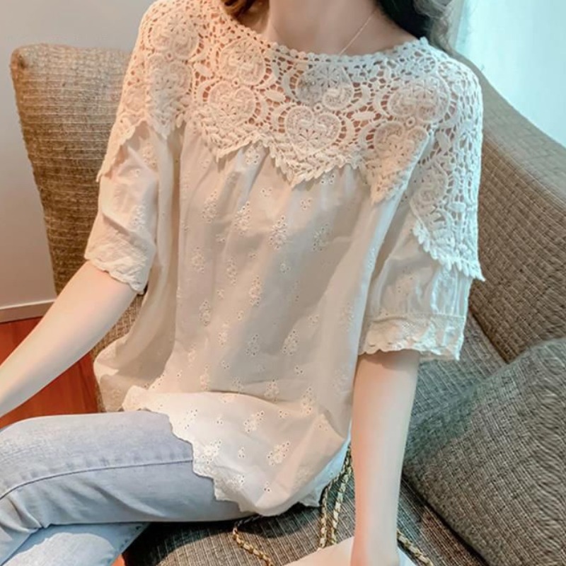 루즈핏 쉬폰 블라우스 표지 배 여성 의류 여름 드레스 2026 년 새로운 패션 트렌디 대양 품격 반팔 맨위 블라우스