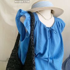 法式圆领系带无袖女夏季甜美减龄褶皱娃娃衫设计感小众上衣ins