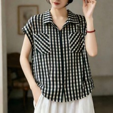 批发<b class='q'>大码</b>格子短袖衬衫女2026新款<b class='q'>时尚</b>妈妈装遮肉显瘦上衣洋气T恤小衫