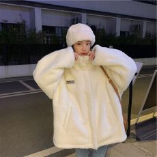 批发羊羔毛<b class='q'>外套女</b>秋冬季百搭棉服2026学生新款ins港风加绒加厚上衣潮