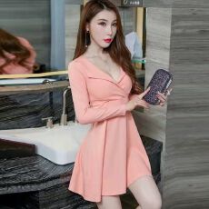 批发长袖<b class='q'>夜店</b>性感连衣<b class='q'>裙</b>女春秋装修身气质短<b class='q'>裙</b>显瘦收腰深V小众蓬蓬<b class='q'>裙</b>