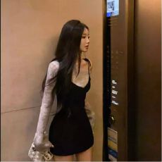 批发韩国<b class='q'>东大门</b>秋冬新款气质假两件斜领露肩拼接修身包臀御姐<b class='q'>连衣裙</b>女