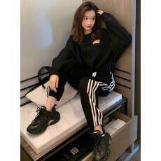 批发春秋新款运动服套装女韩版洋气宽松彩虹卫衣休闲哈伦裤两件套