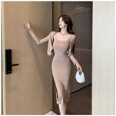 批发辣妹套装开叉吊带连衣裙女2026夏季短款开衫纯欲风包臀裙子两件套