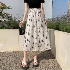 批发印花半身裙女夏季高腰中长款A字宽松大摆蓬蓬裙