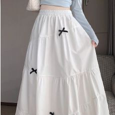 批发法式赫本风蝴蝶结半身裙女秋季小个子高腰a字蓬蓬裙显瘦大摆伞裙