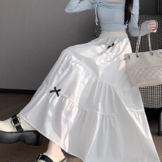 批发法式赫本风蝴蝶结半身裙女秋季小个子高腰a字蓬蓬裙显瘦大摆伞裙