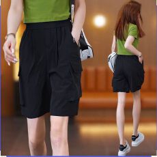 批发冰丝运动工装短裤女夏季薄款2026新款高腰宽松百搭休闲阔腿五分裤