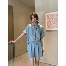 批发小个子盐甜系穿搭薄款牛仔衬衫套装女夏季新款休闲显瘦短裤两件套