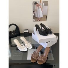 批发2025<b class='q'>夏</b>季新款蝴蝶结高跟鞋网纱面料半拖露趾细跟高跟凉鞋